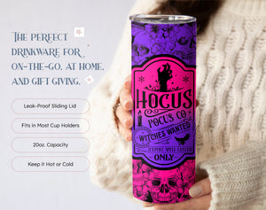 Hocus Pocus Halloween Tumbler, Spooky Tumbler Cup, Sanderson Sisters Travel Cup, Halloween 20oz Skinny Tumbler with Straw, (TM-166 Hocus)