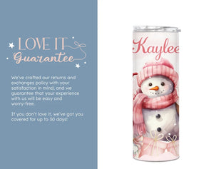Snowman Tumbler, Christmas 20oz Skinny Tumbler for Her, Winter Tumbler Cup, Pink Snowman Tumbler, (TM-187)