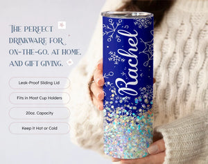 Snowfall Glitter Personalized Tumbler, Magical Christmas Tumbler Cup with Name, Snowflake 20oz Tumbler, (TM-204)